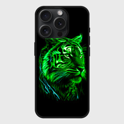 Чехол силиконовый для Apple iPhone 15 Pro матовый Нейросеть: неоновый зелёный тигр