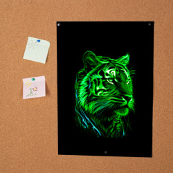 Постер Нейросеть: неоновый зелёный тигр - фото 2