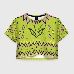 Женская футболка Crop-top 3D Новогодний свитер Гринча