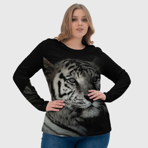 Женский лонгслив 3D с принтом Бeлый тигр, фото #4