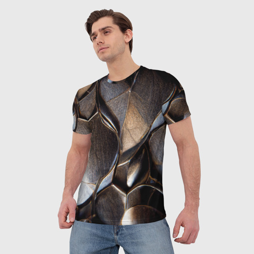 Мужская футболка 3D с принтом Бронзовая чешуя дракона доспех, фото на моделе #1