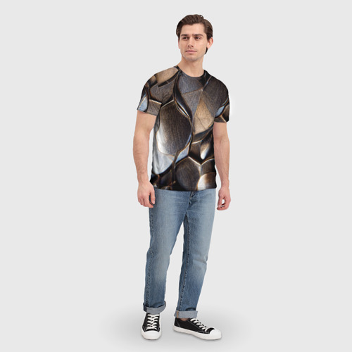 Мужская футболка 3D с принтом Бронзовая чешуя дракона доспех, вид сбоку #3