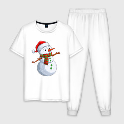 Мужская пижама хлопок Снеговик в новогоднем колпаке