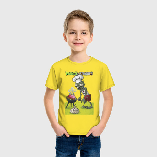Детская футболка хлопок с принтом Зомби барбекю, фото на моделе #1
