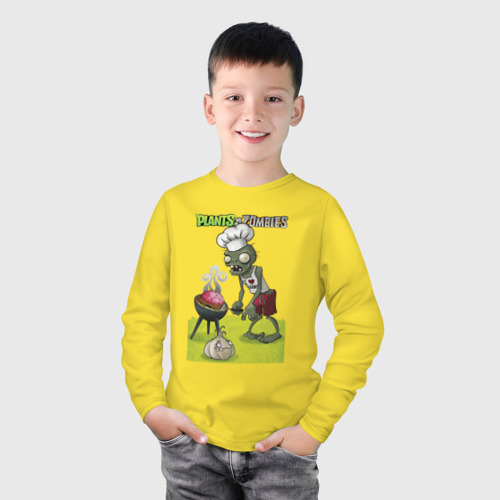 Детский лонгслив хлопок с принтом Зомби барбекю, фото на моделе #1