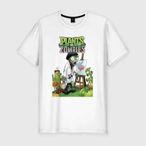 Мужская футболка хлопок Slim с принтом Художник зомби, вид спереди #2