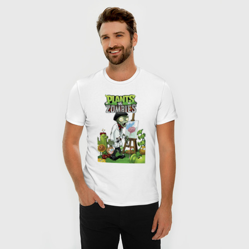Мужская футболка хлопок Slim с принтом Художник зомби, фото на моделе #1