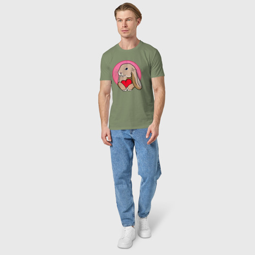 Мужская футболка хлопок с принтом Кролик с красным сердечком, вид сбоку #3
