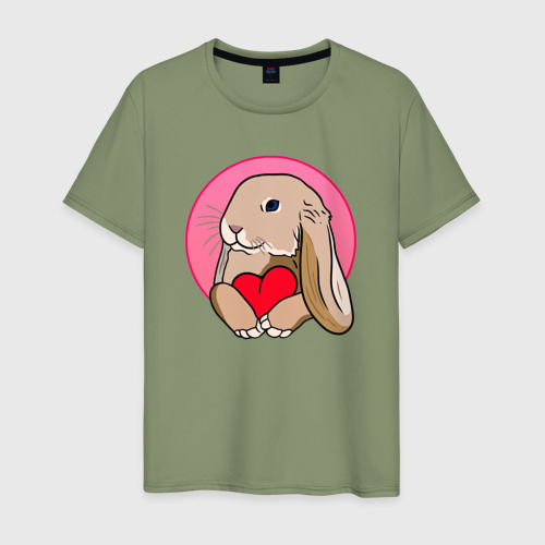 Мужская футболка хлопок с принтом Кролик с красным сердечком, вид спереди #2