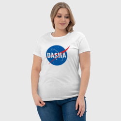 Футболка с принтом Даша NASA для женщины, вид на модели спереди №4. Цвет основы: белый