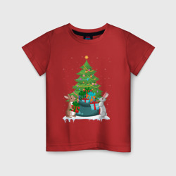 Детская футболка хлопок Кролики елка и мешок подарков