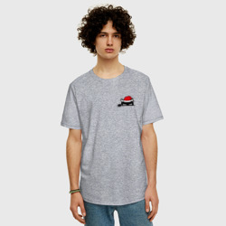 Мужская футболка хлопок Oversize Новогодний кот в кармане - фото 2