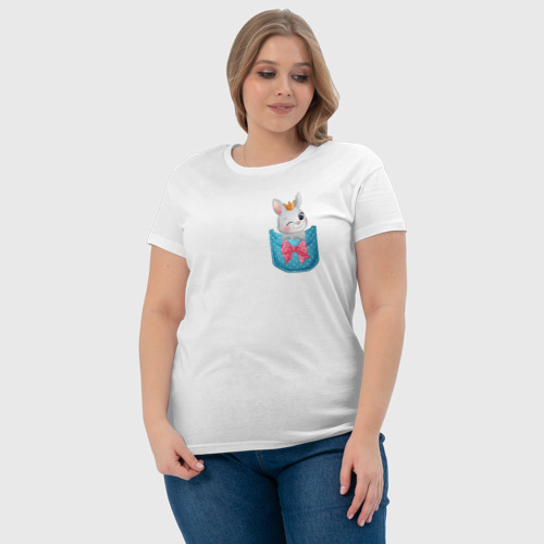 Женская футболка хлопок с принтом Зайка в кармане, фото #4