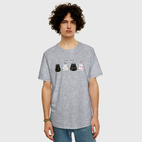 Мужская футболка хлопок Oversize с принтом Коты в гирлянде, фото на моделе #1