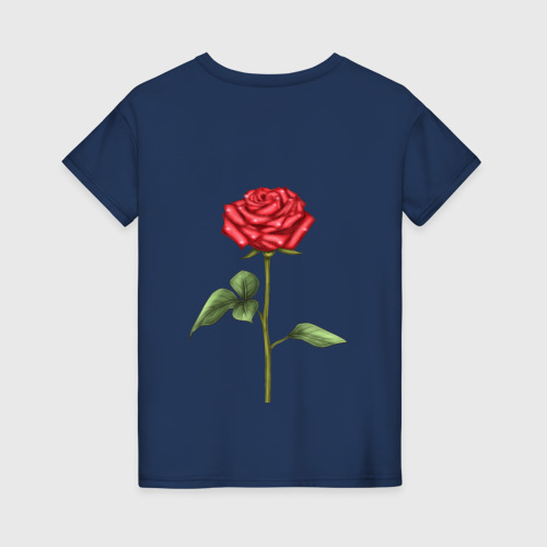 Женская футболка хлопок Роза красная, цвет темно-синий - фото 2