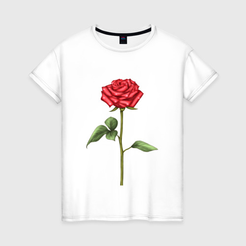 Женская футболка из хлопка с принтом Роза красная, вид спереди №1
