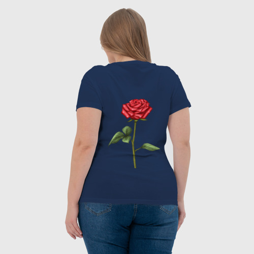 Женская футболка хлопок Роза красная, цвет темно-синий - фото 7