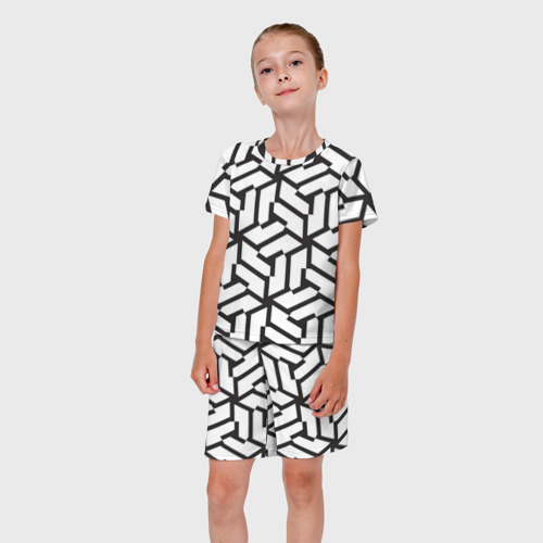 Детский костюм с шортами 3D Чёрно-белый бесконечный лабиринт, цвет 3D печать - фото 5