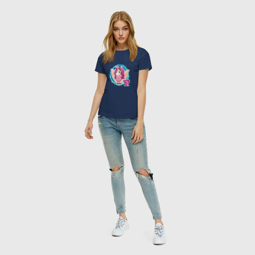 Женская футболка хлопок с принтом Мультяшный единорог с сердцем, вид сбоку #3