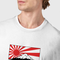 Футболка с принтом Красное солнце на горе Фудзи для мужчины, вид на модели спереди №4. Цвет основы: белый