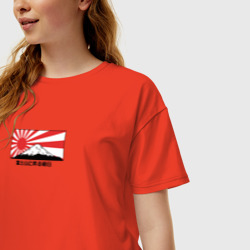 Женская футболка хлопок Oversize Красное солнце на горе Фудзи - фото 2