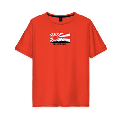 Женская футболка хлопок Oversize Красное солнце на горе Фудзи