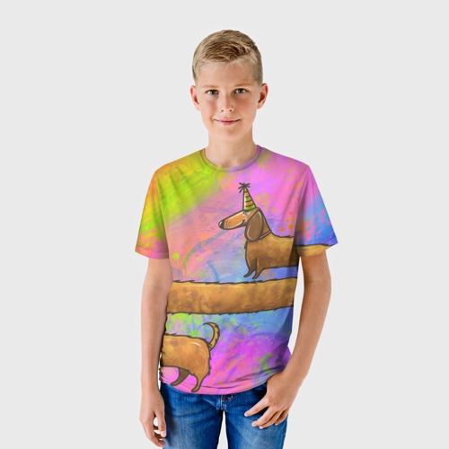 Детская футболка 3D с принтом Очень-очень длинная такса, фото на моделе #1