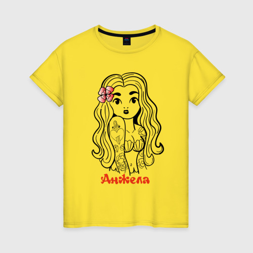 Женская футболка хлопок Анжела - борзая девчонка в татухах - Hype, цвет желтый