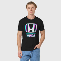 Мужская футболка хлопок Значок Honda в стиле glitch - фото 2
