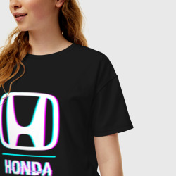 Женская футболка хлопок Oversize Значок Honda в стиле glitch - фото 2