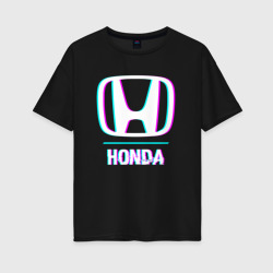 Женская футболка хлопок Oversize Значок Honda в стиле glitch