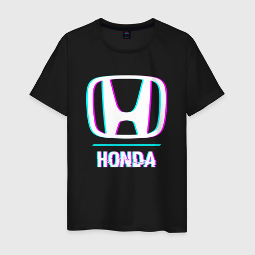 Мужская футболка хлопок с принтом Значок Honda в стиле glitch, вид спереди #2