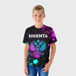 Детская футболка 3D Никита и неоновый герб России - фото 2