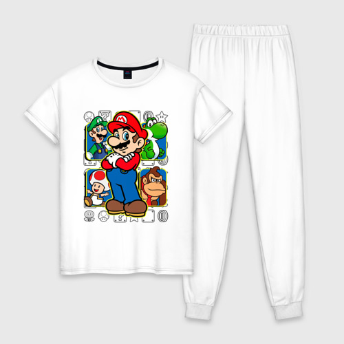 Женская пижама хлопок с принтом Супер Марио, вид спереди #2