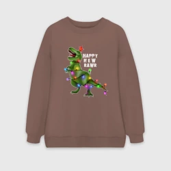 Женский свитшот oversize без начеса хлопок Новогодний динозавр елочка гори