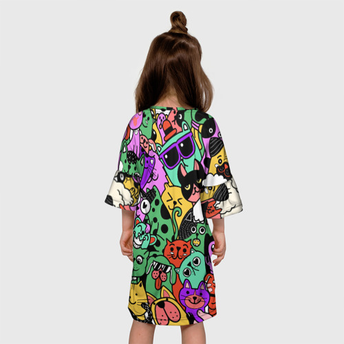 Детское платье 3D с принтом Собаки-кошечки, вид сзади #2