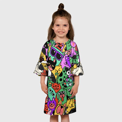Детское платье 3D с принтом Собаки-кошечки, вид сбоку #3
