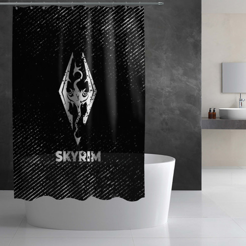 Штора 3D для ванной Skyrim с потертостями на темном фоне - фото 2
