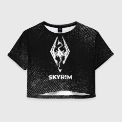 Женская футболка Crop-top 3D Skyrim с потертостями на темном фоне