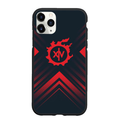 Чехол для iPhone 11 Pro Max матовый Красный символ Final Fantasy на темном фоне со стрелками