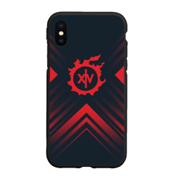 Чехол для iPhone XS Max матовый Красный символ Final Fantasy на темном фоне со стрелками