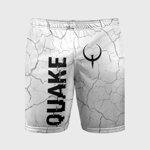 Мужские шорты спортивные Quake glitch на светлом фоне: надпись, символ