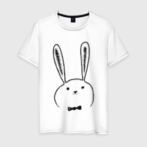Мужская футболка хлопок с принтом Кролик с бабочкой, вид спереди #2