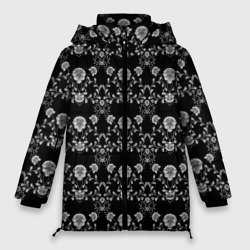 Черно-белый цветочный полосатый ретро узор – Женская зимняя куртка Oversize с принтом купить