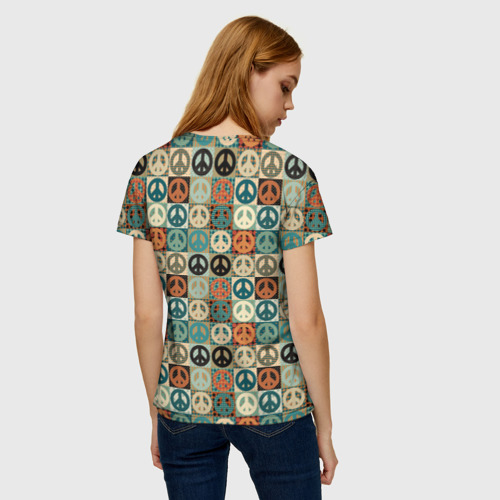 Женская футболка 3D с принтом Peace symbol pattern, вид сзади #2