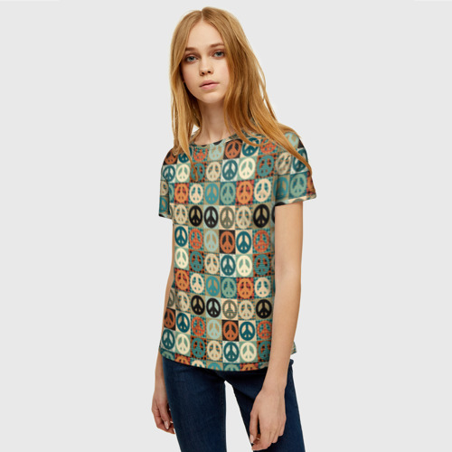 Женская футболка 3D с принтом Peace symbol pattern, фото на моделе #1