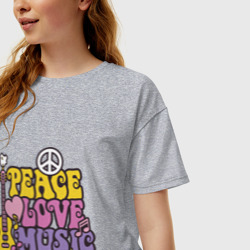 Женская футболка хлопок Oversize Мир любовь и музыка - фото 2