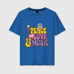 Женская футболка хлопок Oversize Мир любовь и музыка 