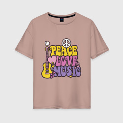 Женская футболка хлопок Oversize Мир любовь и музыка