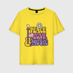 Женская футболка хлопок Oversize Мир любовь и музыка